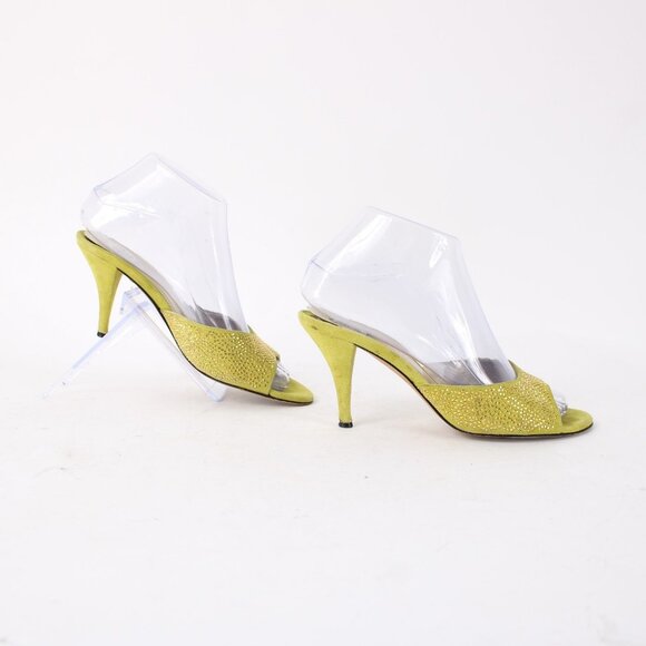 Versace Heels Sz 37 Lime Green Gold Studded Leather Suede AS IS 3" Heels - Picture 11 of 16